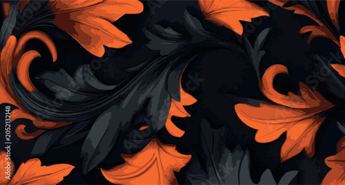 Luxury baroque seamless pattern on black background.