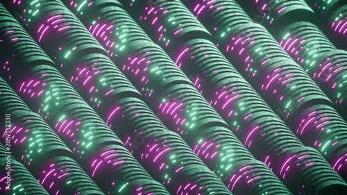 Futuristic 3D sci-fi cylinder shapes motion graphic background 4k seamless loop