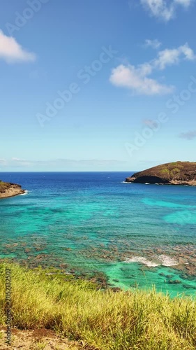High angle vertical shot of the iconic Hanauma Bay Nature Preserve