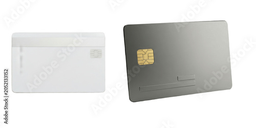 Slika na platnu A Set of modern bank cards mockup, white and dark metal credit debit chip cards