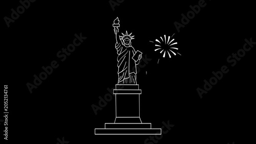 Statue of Liberty fireworks animation for Independence Day or national celebration