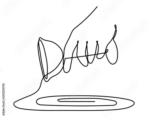 Hand pours alcohol from a glass one line art, hand drawn Dry January non-alcoholic healthy month continuous drawing contour. Stop drinking abstinence concept. Editable stroke. Isolated. Vector