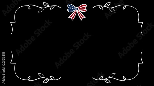 USA ornamental frame animation, ideal for Fourth of July, Independence Day, Memorial Day, Veterans Day, presentations, title screens, holiday promotions, and patriotic video backgrounds.