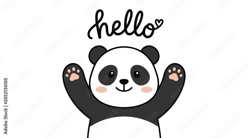 Fototapeta premium Cute panda vector illustration waving hello with a friendly expression in a clean simple style