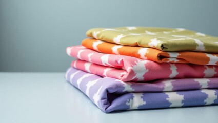 Stack of Four Colorful Tiedye Fabric Pieces on a Table