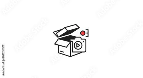 фотографія Camera comes out of a box.
