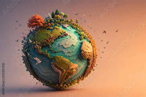 AI generated colorful miniature planet diverse forests wildlife landscapes thriving ecosystems symbolizing biodiversity environmental harmony sustainability natural beauty