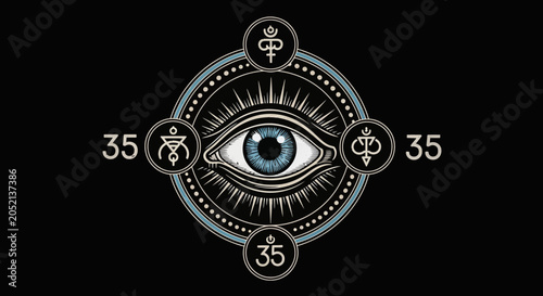 Fotografía All seeing eye with omens symbols.