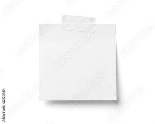 Single Blank White Sticky Note with Tape on Isolated White Background