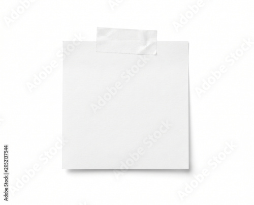 Single Blank White Sticky Note with Tape on Isolated White Background