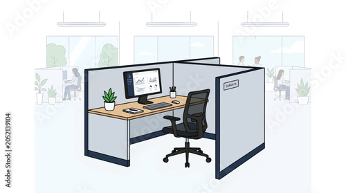 Professional Office Cubicle Illustration for Modern Workspace Design, Business Environment, and Corporate Interior Concepts