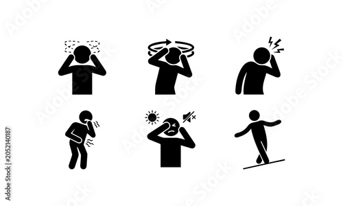 Obraz na płótnie Set of black silhouette icons depicting various human illnesses and symptoms wit