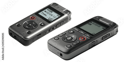 Foto A Set of digital voice recorder gadgets in black with display screens and contro