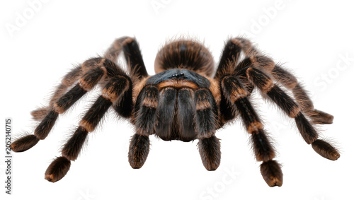 Фотография Hairy brown tarantula spider with black legs and orange bands