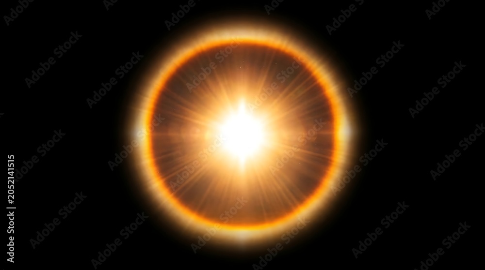 Naklejka premium Bright Morning Sunlight Halo Ring with Warm Glow on Black Background