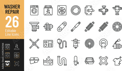 Billede på lærred Washer repair line icon set