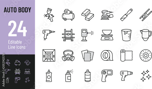 Tableau sur toile Auto body repair and car painting line icon set