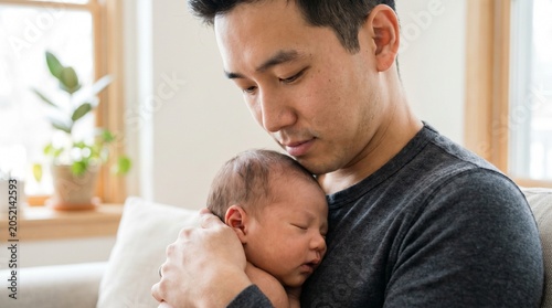 Asian Father Holding Newborn Baby
