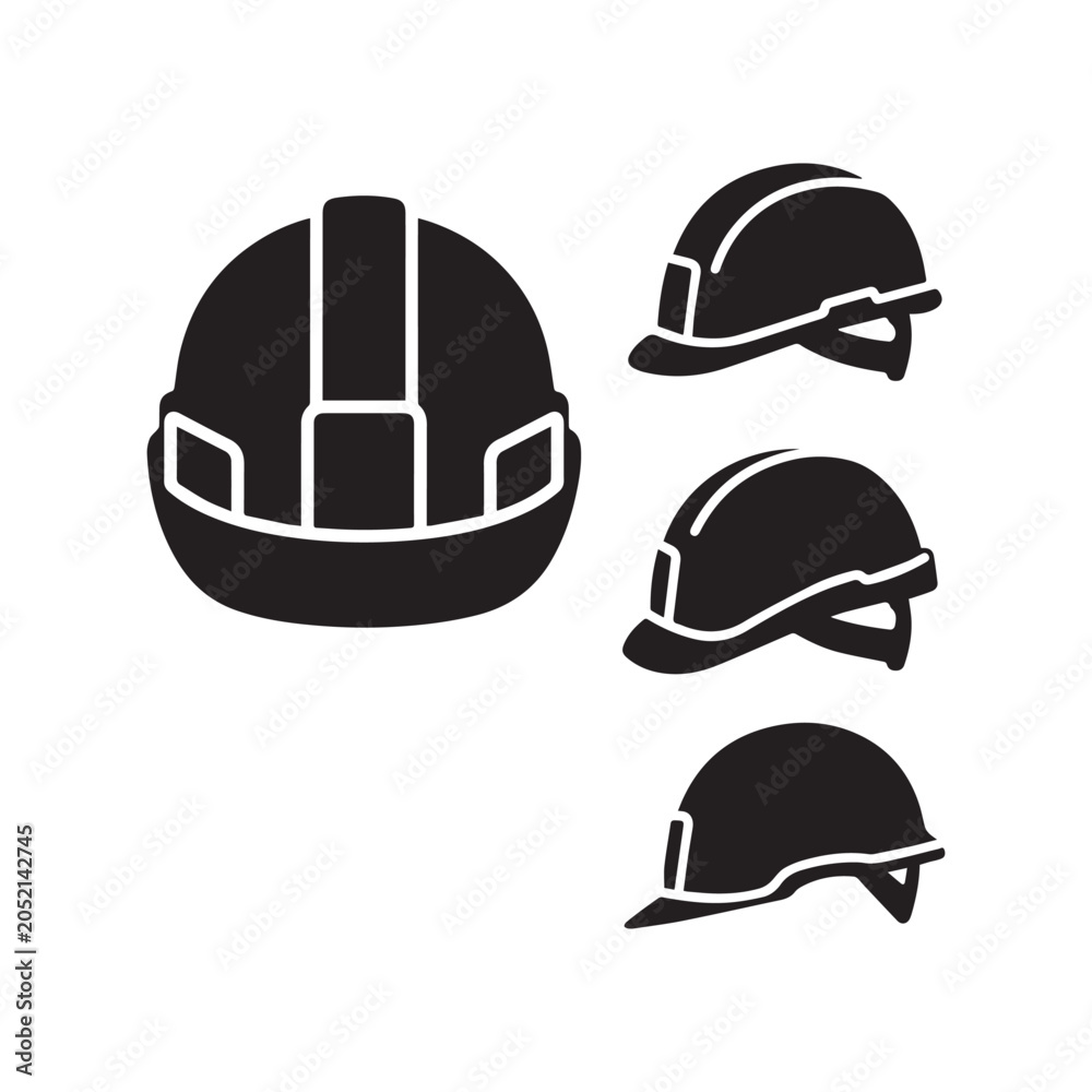 Fototapeta premium Industrial Safety Hard Hat Vector Icons From Front And Side Angles Set.