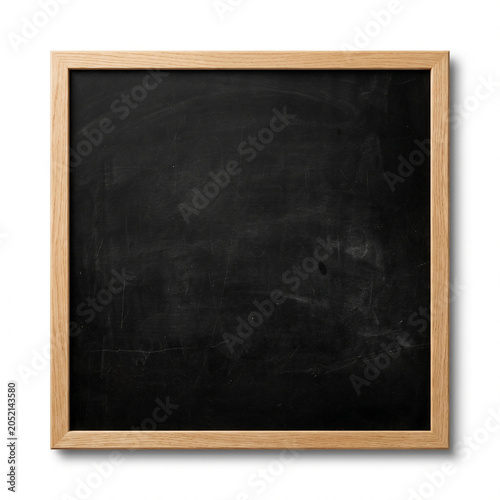 Empty Blackboard Mockup with Wooden Frame and Chalk on White Background