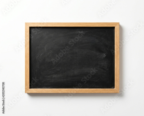 Empty Blackboard Mockup with Wooden Frame and Chalk on White Background