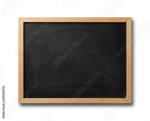 Foto Empty Blackboard Mockup with Wooden Frame and Chalk on White Background