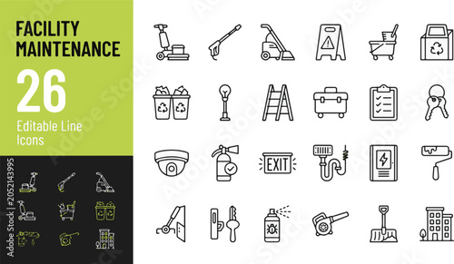 Foto Facility maintenance and janitorial service line icon set