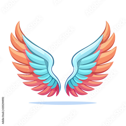 Cartoon pair of colorful wings on white background