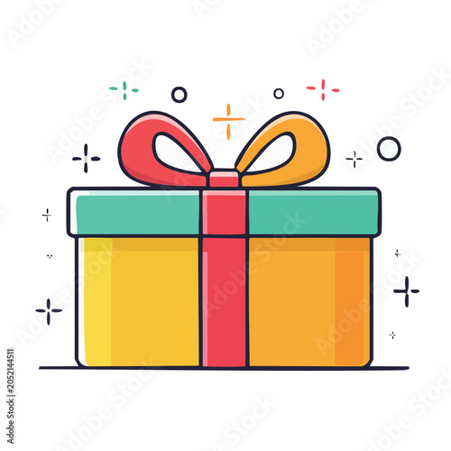 Flat design gift box with ribbon and bow