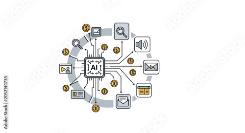 Bild auf Leinwand An Illustration Of A Circular Network Of Interconnected Icons Representing