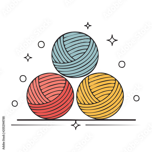Three colorful yarn balls illustration