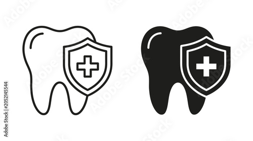 Slika na platnu Tooth icons with shields and crosses in a logo design