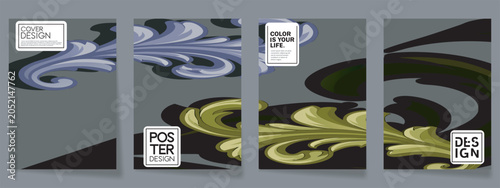 Fotografia Set of four abstract flyer designs with floral elements.