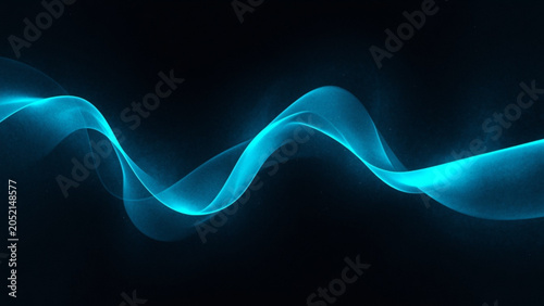 Foto Luminous Cyan Wave flowing across deep black background with subtle energetic gl