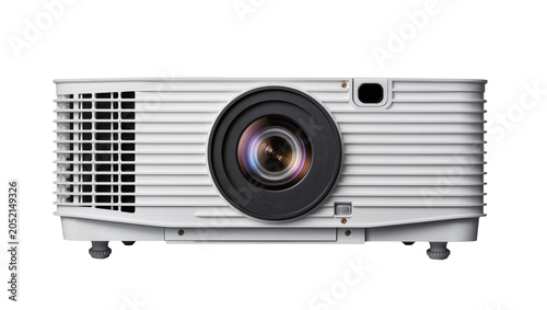 Tableau sur toile White digital projector with large lens and ventilation slots