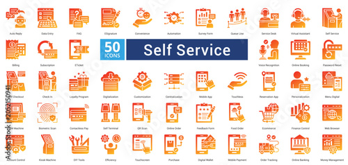 Bild auf Leinwand Self Service icon set in glyph gradient style contains 50 icons including biomet