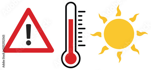 Foto Caution summer concept vector illustration featuring high temperature warning si