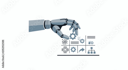 Bild auf Leinwand An Illustration Of A Robotic Hand Reaching Out To Touch A Gear The Hand Is