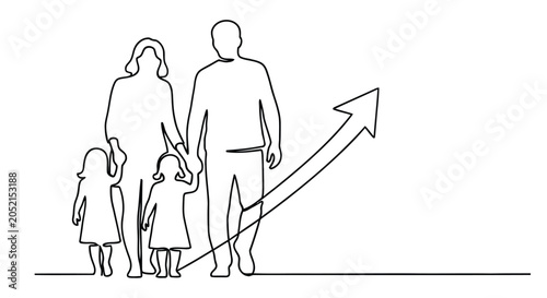 Bild auf Leinwand Line art illustration of family with upward arrow