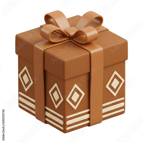 Brown Gift Box with Ribbon and Diamond Pattern
