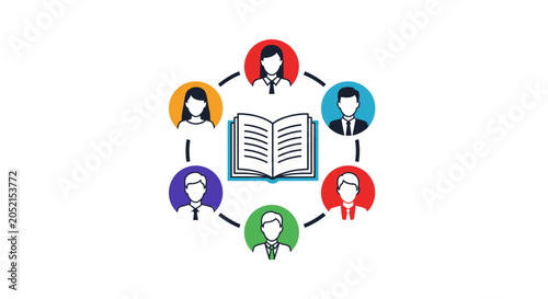 A Circular Illustration With Six People Arranged In A Circle Around An