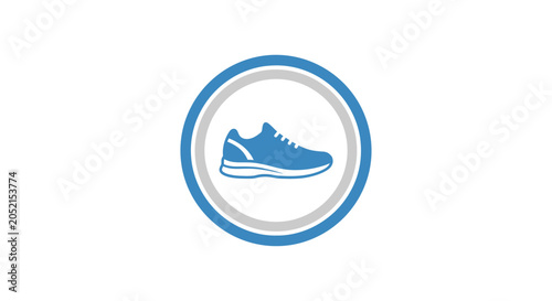 A Circular Logo With A Blue And White Color Scheme In The Center Of The