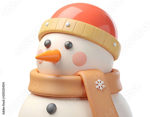 Cute 3D Snowman with Orange Scarf and Hat