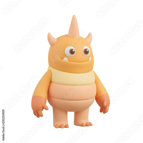 Cute Orange Cartoon Monster with Horns and Big Eyes