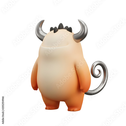 Cute Orange Monster with Horns and Swirly Tail