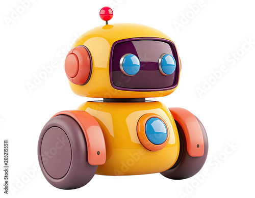 Cute Yellow Robot with Blue Eyes and Wheels