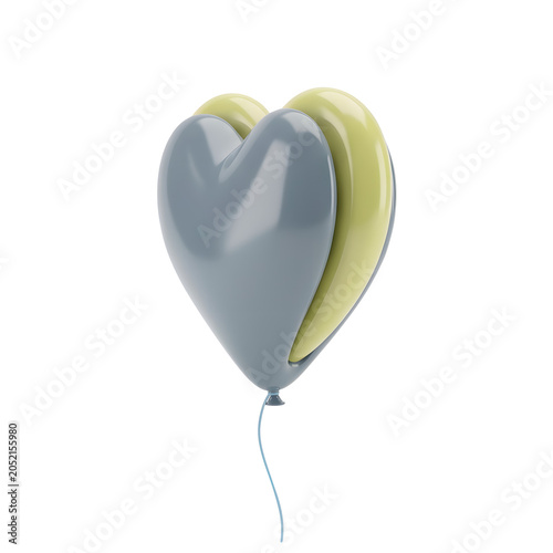 Two Interlocking Heart-Shaped Balloons in Gray and Yellow