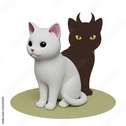 White Cat and Dark Cat Silhouette with Devil Horns