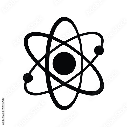 Black atom symbol on a for science and physics concepts silhouette on transparent background