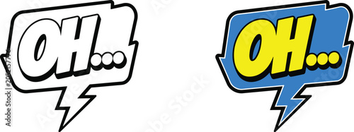 Comic book style speech bubble set with oh expressions in blue and outline versions perfect for graphic design projects.